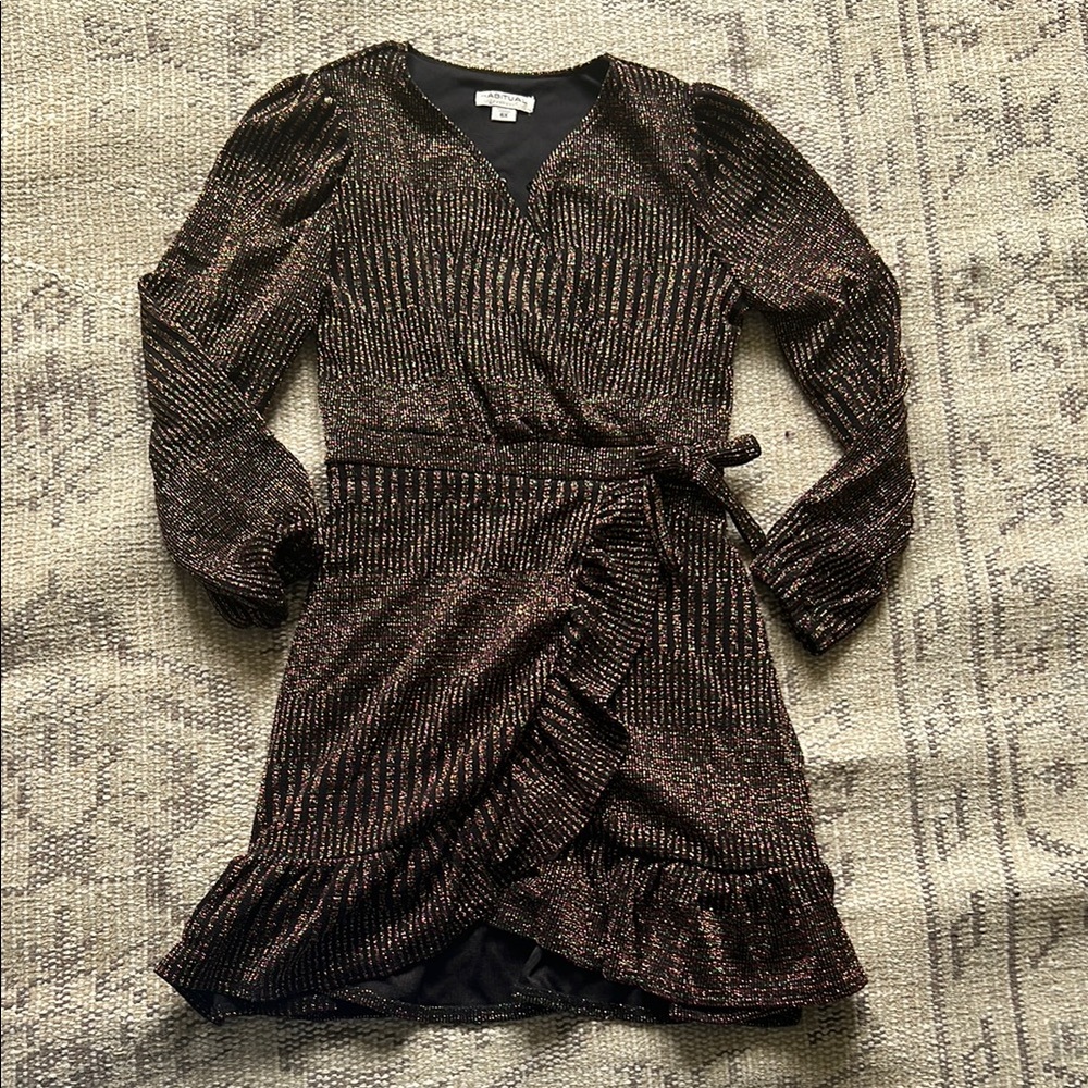 & Other Stories Brown and Black Ruffled Wrap Dress